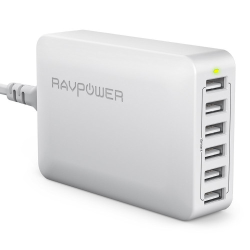  RAVPower 60W 12A 6-Port USB Desktop Charging Station with iSmart Technology White (RP-PC028WH)